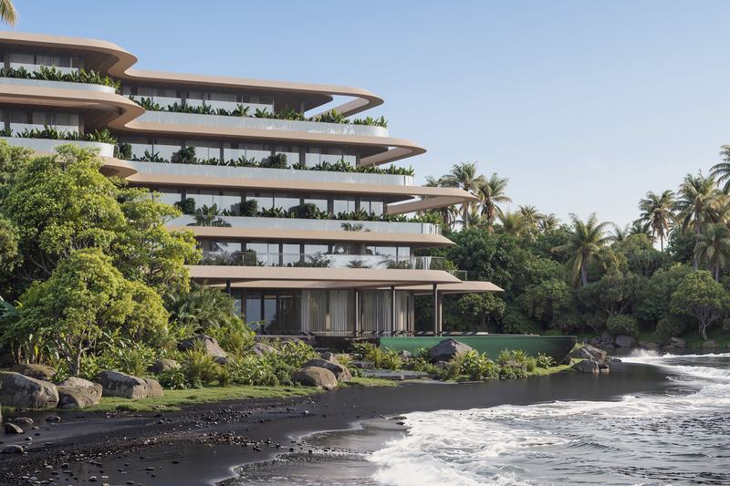 Luna Residences: the building above the black volcanic sand beach