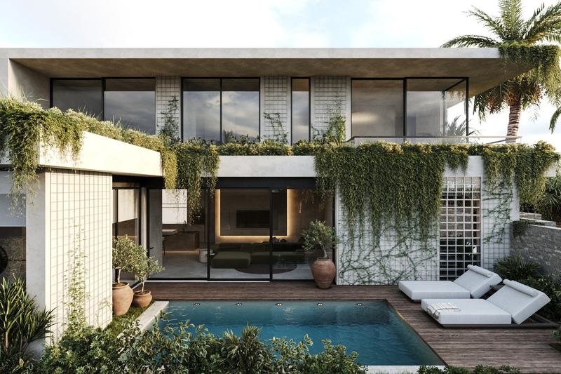 Mangata Residence: townhouse facade and courtyard pool (developer's render)
