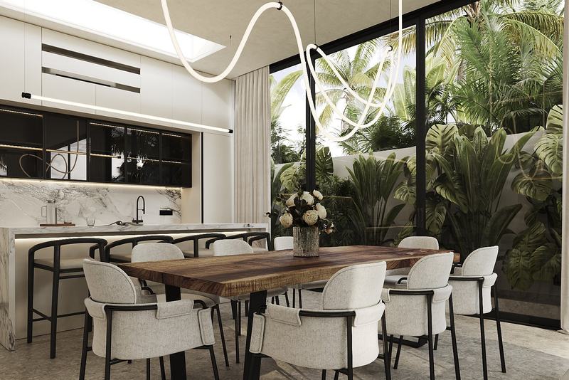 Manta Delmar Villa: eight-seat dining table beside the kitchen