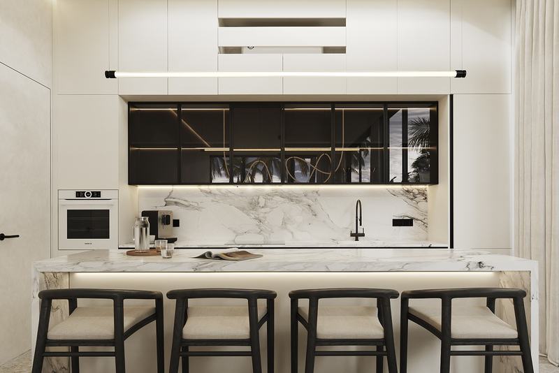 Manta Delmar Villa: island kitchen with a breakfast bar