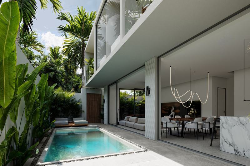 Haven Villa at Manta Livin: pool with a strip of lawn