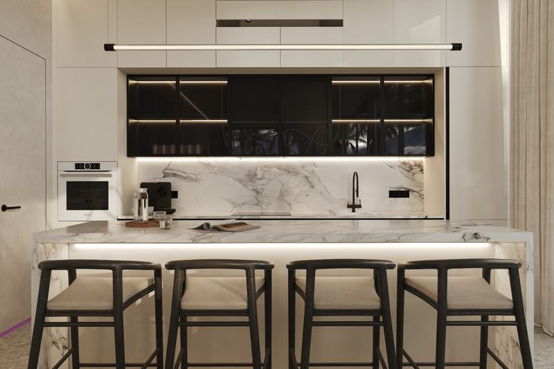 Haven Villa at Manta Livin: kitchen counter with bar stools