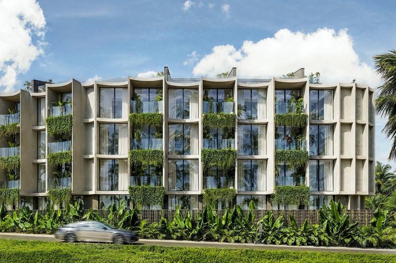 Manta Seaborne 1BR: apartment block with planted balconies, developer's render