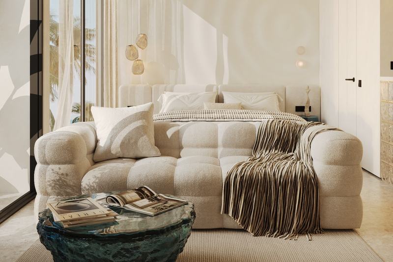Manta Seaborne 1BR: open room with sofa, bed and full-height windows