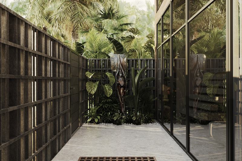 Moon Rock 2BR, 130 m²: green terrace behind a lattice fence, render