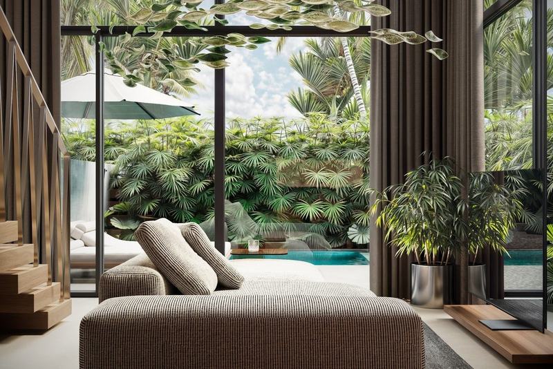 MOONO 1BD Villa: terrace with the Ayung River below