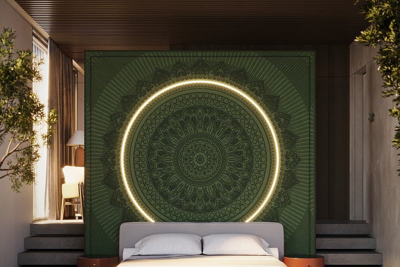 MOONO 3BD Villa: render of the master bedroom's lit wall panel