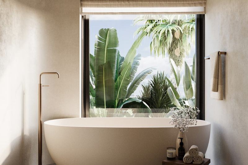 NAI Villa V4M: soaking tub under a garden-side window