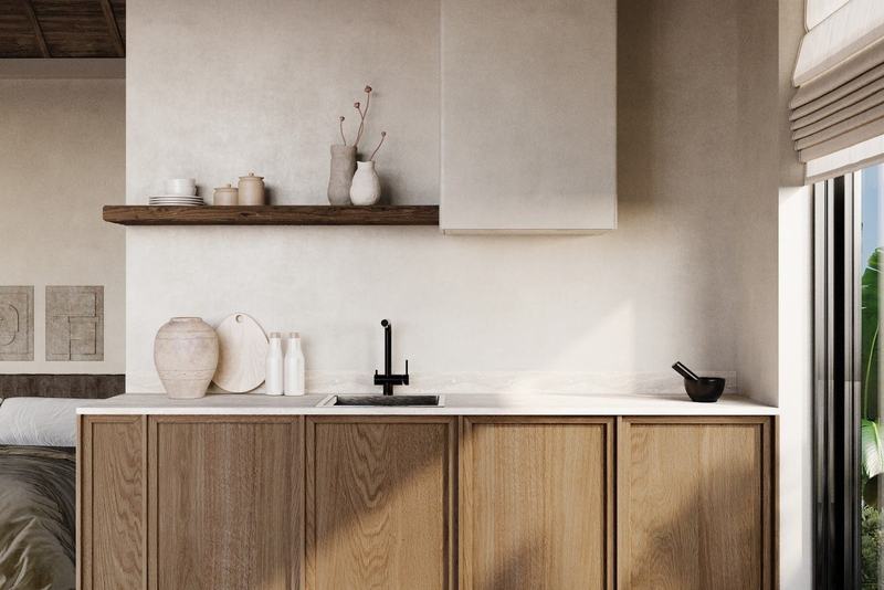 Nai by Vibe: wood-paneled kitchen, V4M villa render