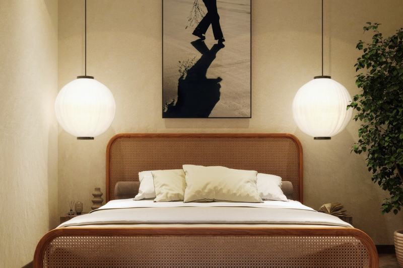 Neat House Villa: ground-floor bedroom with a rattan bed, render
