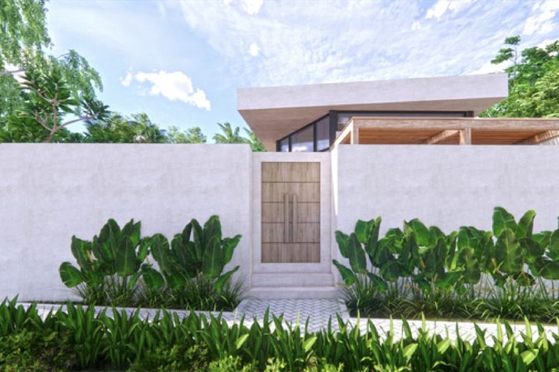 One-bedroom villa near Nunggalan Beach: street entrance in a white wall (rendering)