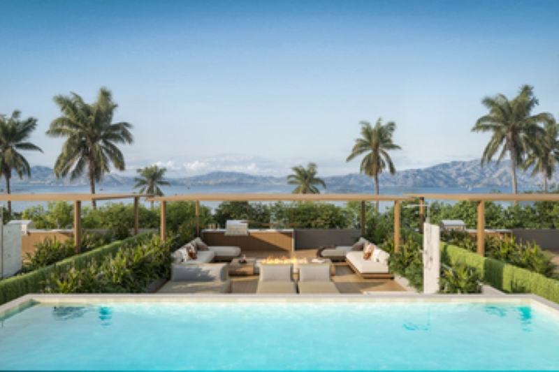 Five-bedroom villa in Nunggalan: rooftop pool and lounge facing the ocean (rendering)