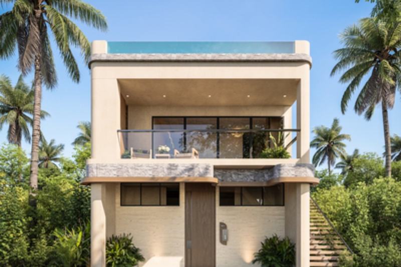 Five-bedroom villa in Nunggalan: facade with a balcony (rendering)