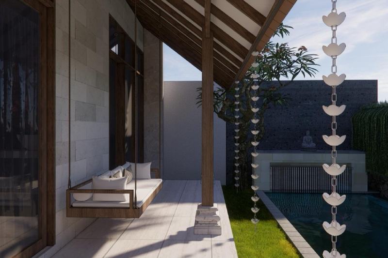 Balinese-style villa, Nusa Dua (render): terrace with a hanging swing