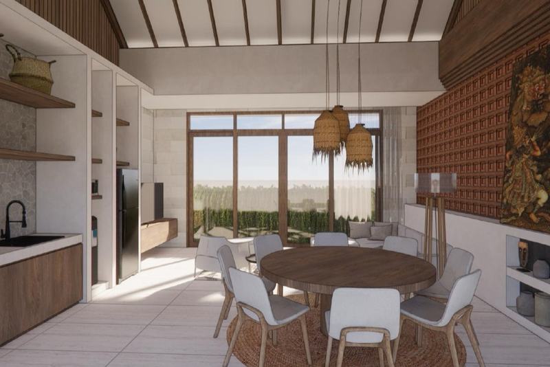 Balinese-style villa, Nusa Dua (render): round dining table and the kitchen