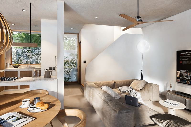 Mare Nostrum villa: open living room around the kitchen island