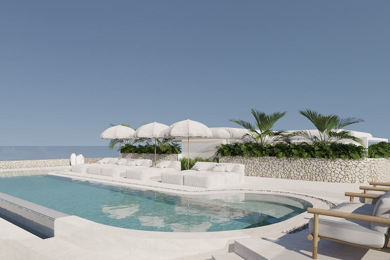 Oasis III: rooftop pool with loungers and umbrellas (rendering)