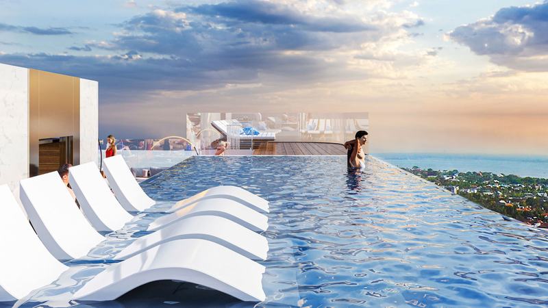 OM Club House: shared infinity pool on the roof, render