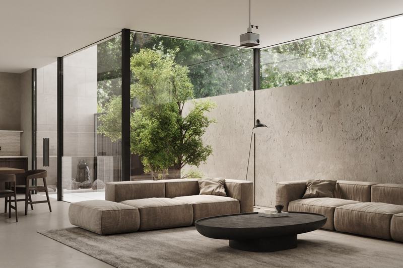ONSIDER villa 4: glazed living room facing the courtyard, render
