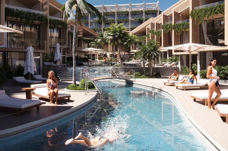 Pandawa Hills: shared pool between the buildings, developer's render