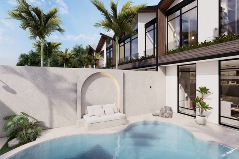 One-bedroom villa in Pecatu, render: pool and facade