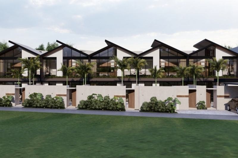 One-bedroom villa in Pecatu, render: the row of villas from the lane