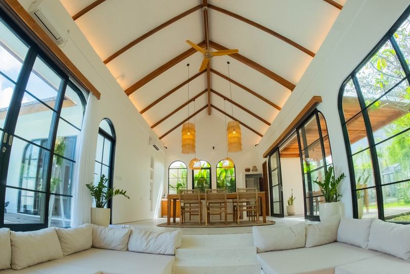 Pecatu three-bedroom villa: living room under a pitched roof