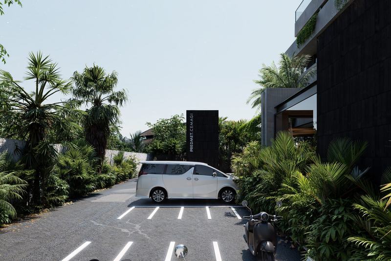 PREDMET.CEMAGI: entrance and facade seen from the parking, developer's render