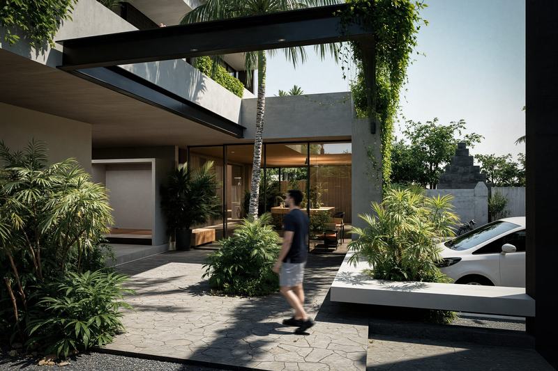 PREDMET.CEMAGI: covered entrance area of the complex, developer's render