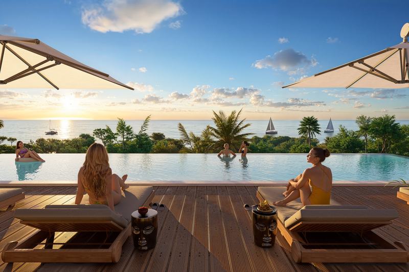 Ramada Encore Pandawa Hills: infinity pool at sunrise, developer's render