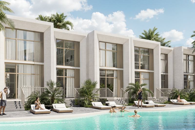Ramada Encore: townhouses along the pool by day, developer's render