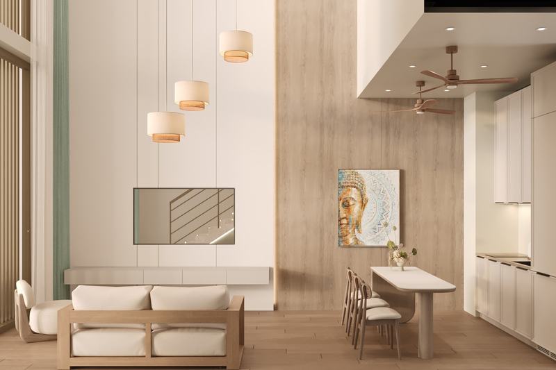 Ramada Encore: townhouse living and dining area, developer's render