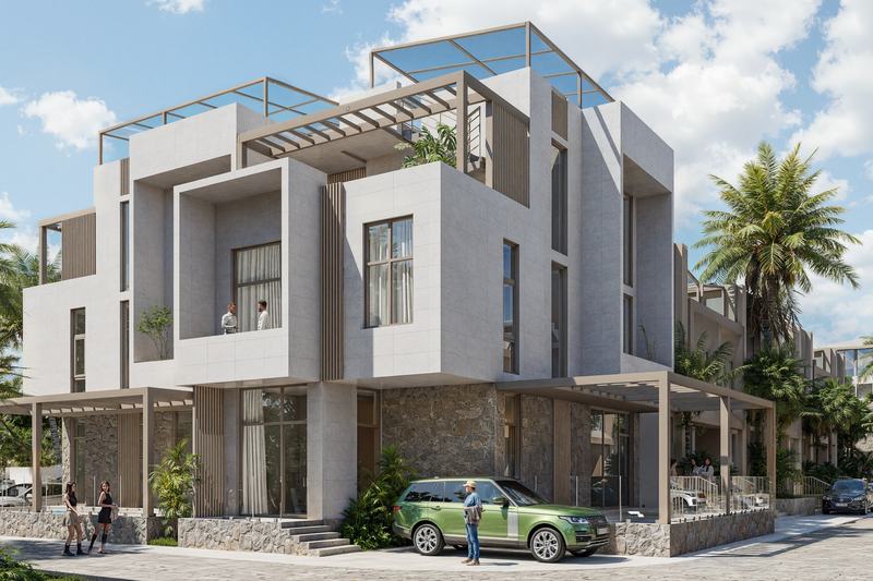 Ramada Encore 3BR villa: facade with terraces, developer's render