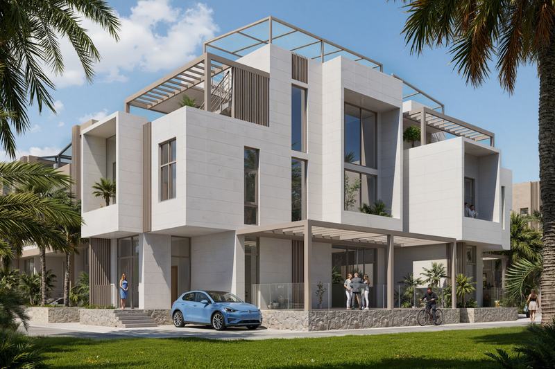 Ramada Encore 3BR villa: view from the lawn, developer's render