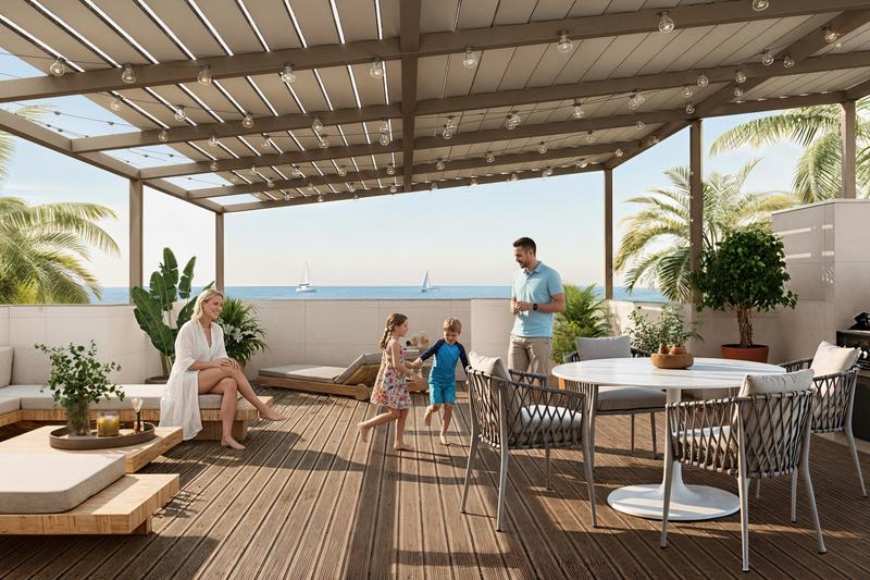 Ramada Encore 3BR villa: terrace facing the ocean, developer's render