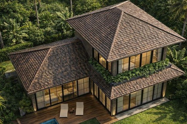 Re-Imagined 2BR among the Ubud treetops, drone shot