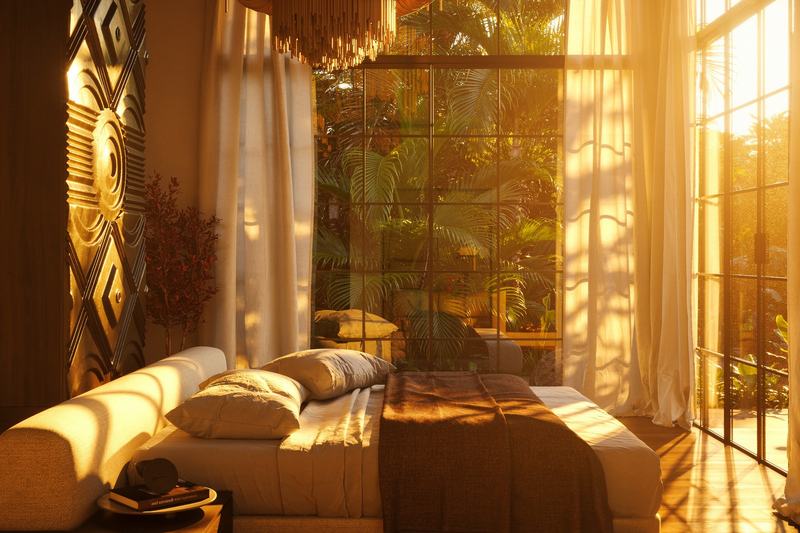 Re-Imagined Villa 2BR: render of a bedroom lit by late sun