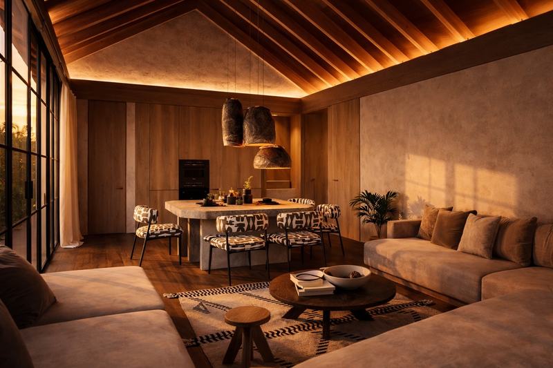 Re-Imagined Villa 4BR: render of the kitchen and dining table