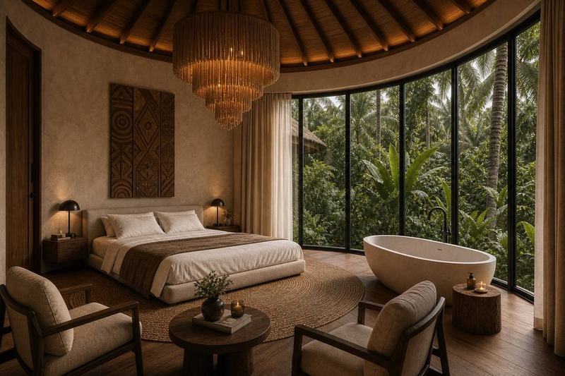 Re-Imagined Mini Villa: render of a tub at the picture window