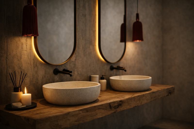 Re-Imagined Mini Villa: render of a twin-basin bathroom in the complex