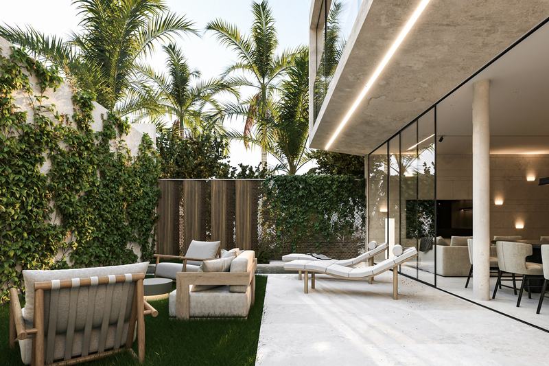 Rise Villas Unit #4: garden loungers outside the living room