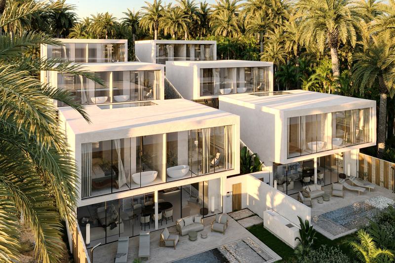 Rise Villas: pool villas on the slope, seen from above at an angle