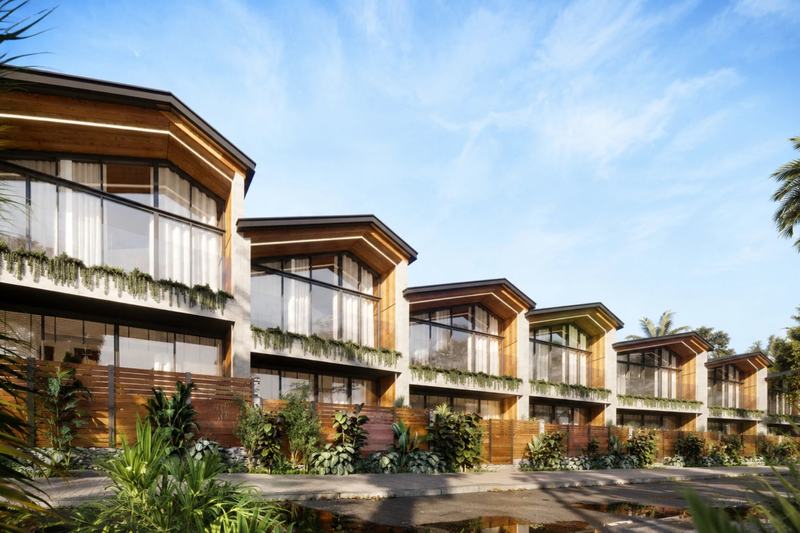 Satu Melasti Village: villas with full-height glazing on the upper floor, developer's render