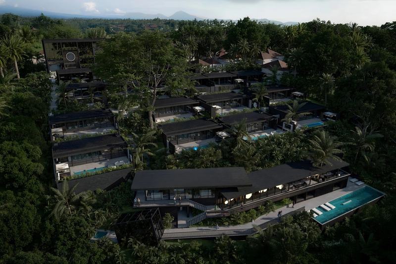 SECRET by INSHI: aerial view of the tiered complex above the jungle