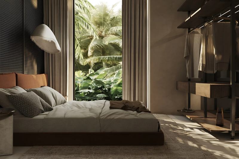 SECRET by INSHI large 1BR: bedroom with a walk-in closet and a jungle window