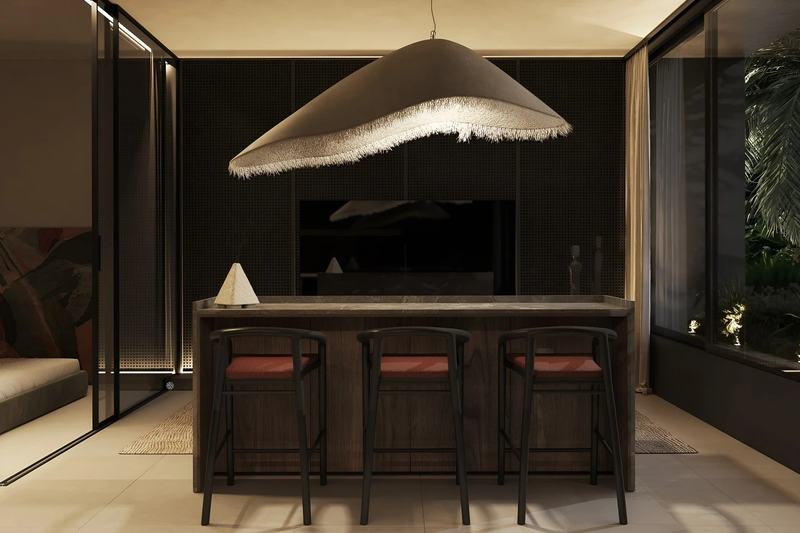SECRET by INSHI compact 1BR: kitchen bar and sleeping area