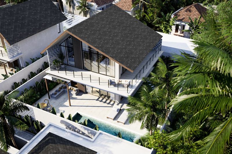 Serenity Estates: villa B1 facade and garden, render