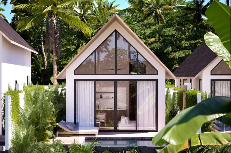 One-bedroom villa at Serenity Village: glazed front and plunge pool, render