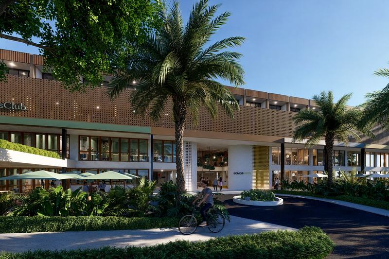 SOMOSHOTELS: driveway and planted courtyard