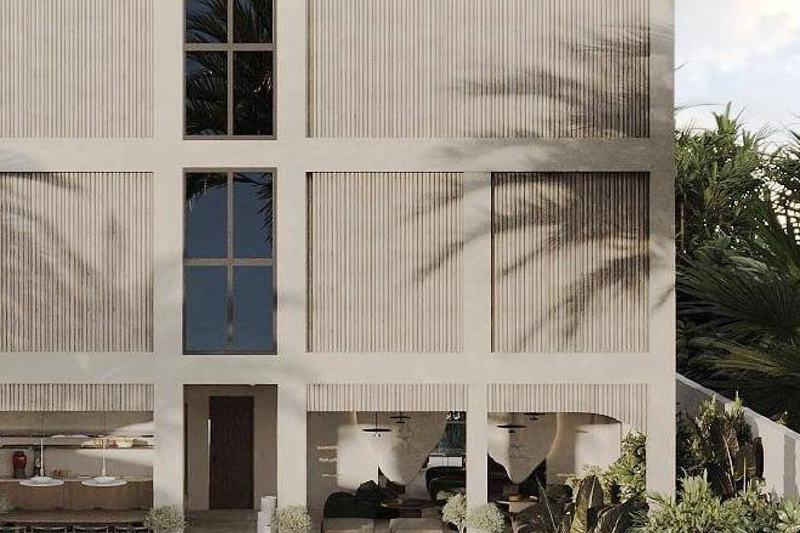 Sunny Muse: four-story block with timber louvers, developer render